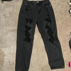 Refuge Black Distressed Straight Leg Jeans